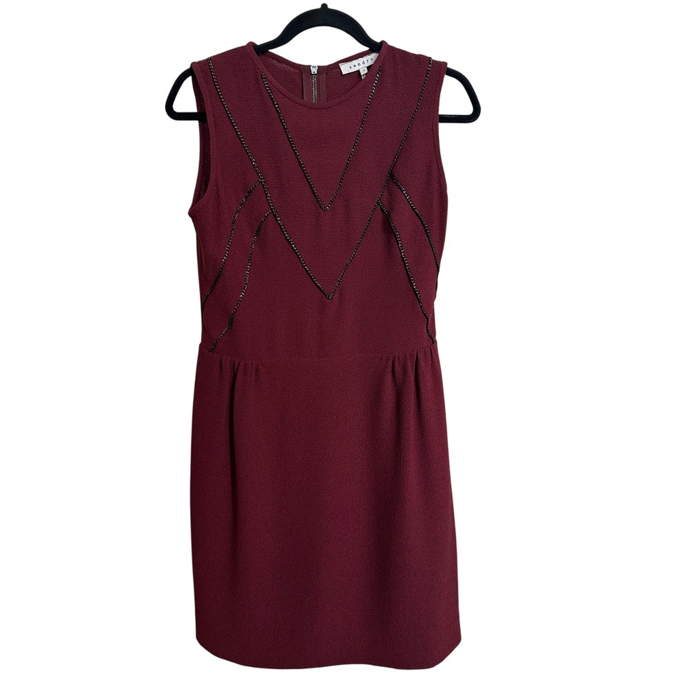 Sandro Paris Burgundy Chain Trim Sleeveless Mini Dress Wine Red Size 3 Large